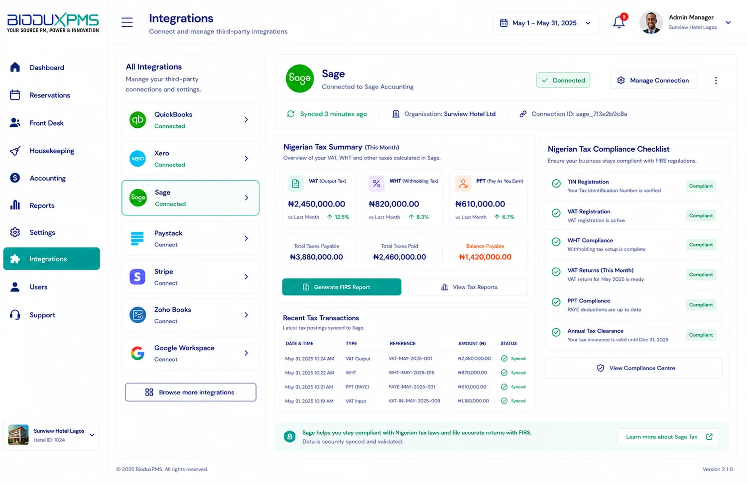 Sage integration interface