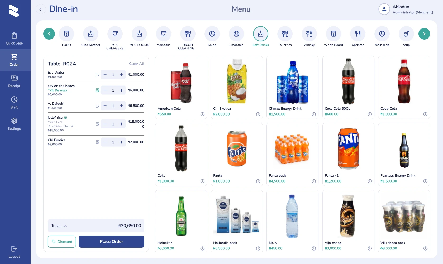 Point of Sales Order Interface